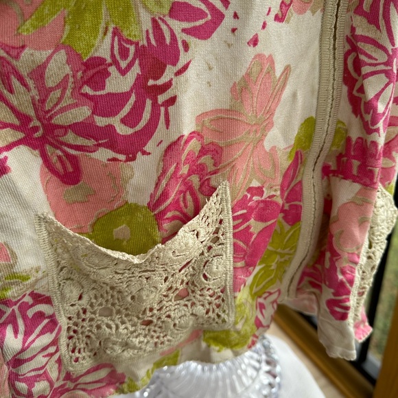 Sigrid Olsen Silk/Rayon Knit Zip-Up Sweater With Crochet Lace Pockets & Hood ~ M - Picture 8 of 16